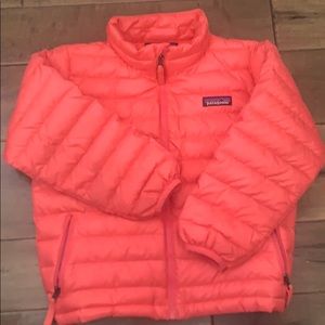 5T, coral pink Patagonia down sweater jacket